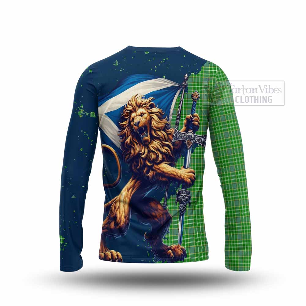 Tartan Vibes Clothing Currie Tartan Family Crest Long Sleeve T-Shirt with Scottish Majestic Lion