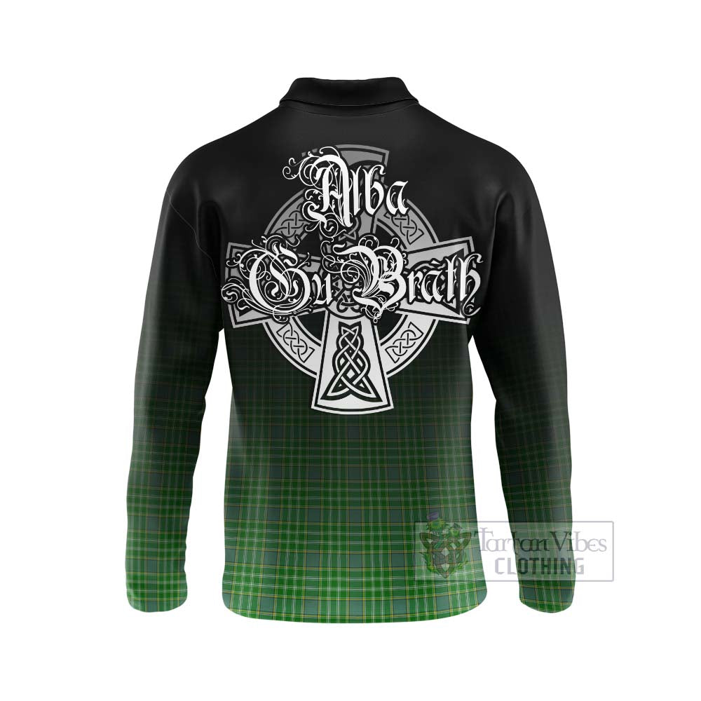 Tartan Vibes Clothing Currie Tartan Long Sleeve Polo Shirt Featuring Alba Gu Brath Family Crest Celtic Inspired