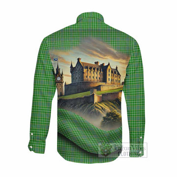 Currie Tartan Family Crest Long Sleeve Button Shirt with Scottish Ancient Castle Style Men's Shirt - Tartan Vibes Clothing