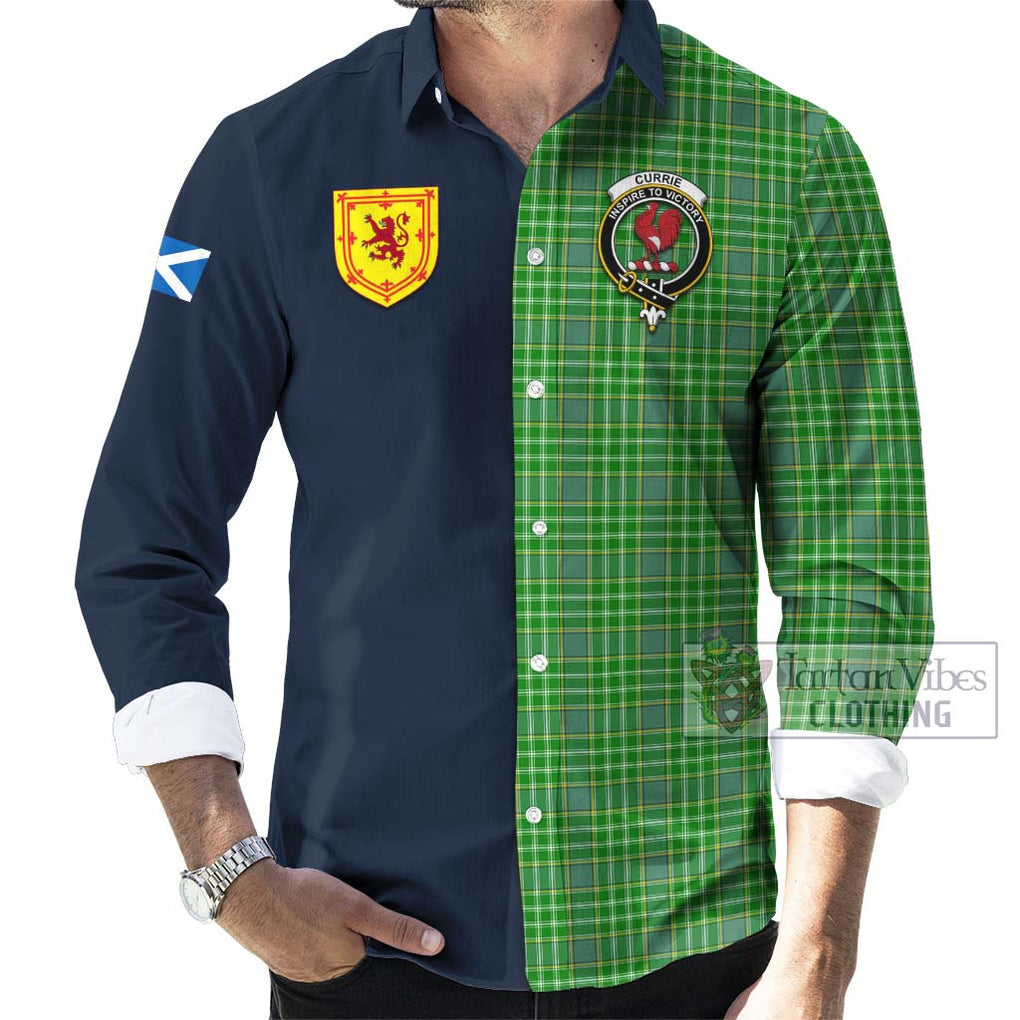 Currie Tartan Long Sleeve Button Shirt Alba with Scottish Lion Royal Arm Half Style Men's Shirt - Tartan Vibes Clothing