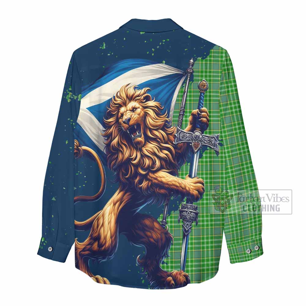 Tartan Vibes Clothing Currie Tartan Family Crest Women's Casual Shirt with Scottish Majestic Lion