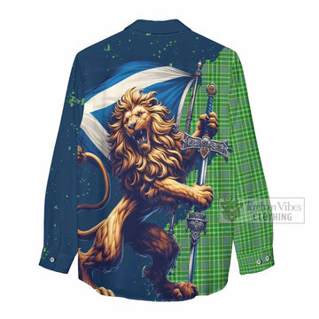 Currie Tartan Family Crest Women's Casual Shirt with Scottish Majestic Lion