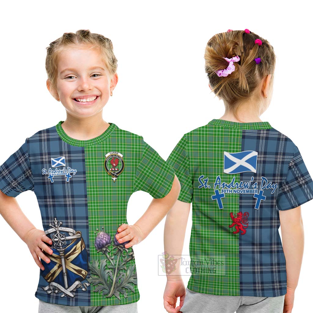 Tartan Vibes Clothing Currie Tartan Kid T-Shirt Happy St. Andrew's Day Half Tartan Style