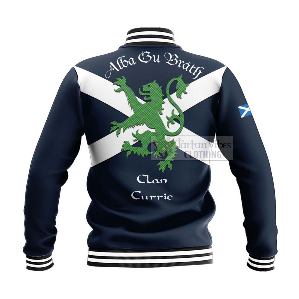 Tartan Vibes Clothing Currie Tartan Lion Rampant Baseball Jacket – Proudly Display Your Heritage with Alba Gu Brath and Clan Name