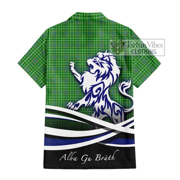 Currie Tartan Short Sleeve Button Shirt with Alba Gu Brath Regal Lion Emblem