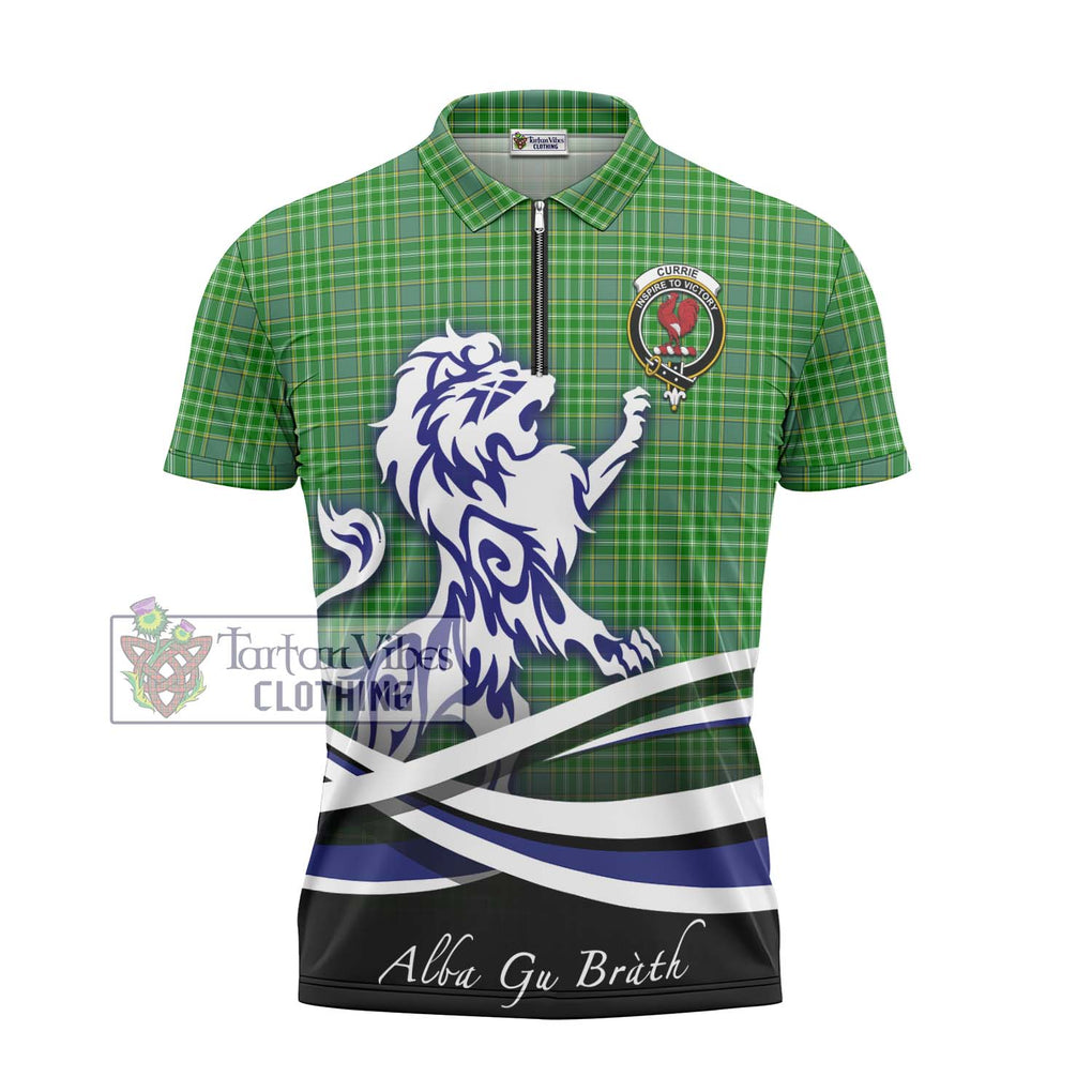 Currie Tartan Zipper Polo Shirt with Alba Gu Brath Regal Lion Emblem - Tartanvibesclothing Shop