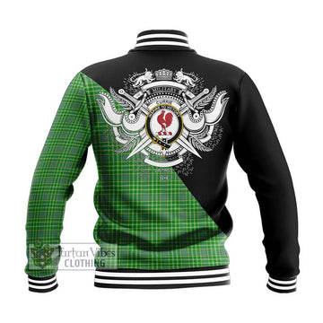 Currie Tartan Baseball Jacket with Family Crest and Military Logo Style