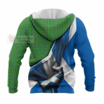 Currie Tartan Knitted Hoodie with Family Crest Scotland Patriotic Style