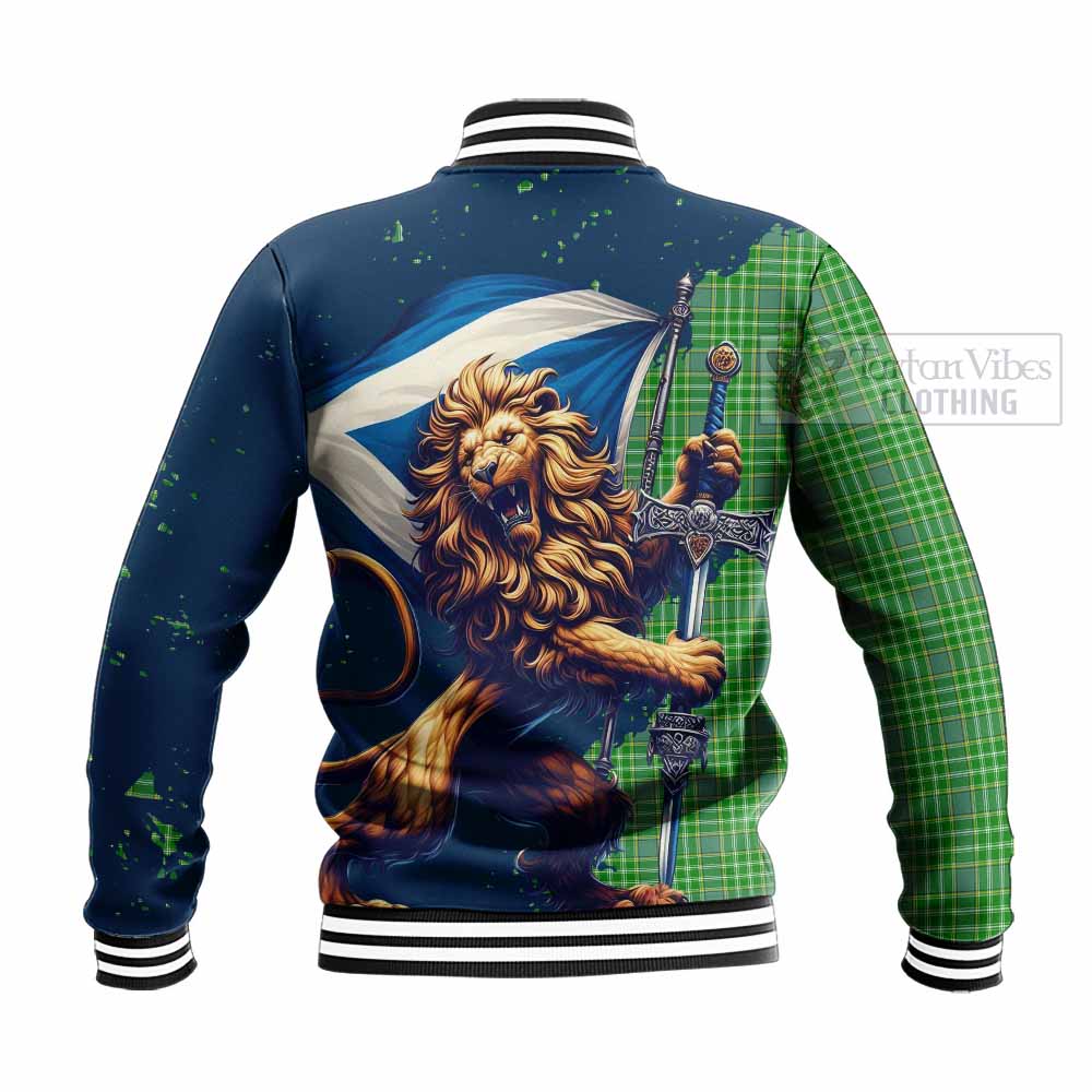 Tartan Vibes Clothing Currie Tartan Family Crest Baseball Jacket with Scottish Majestic Lion