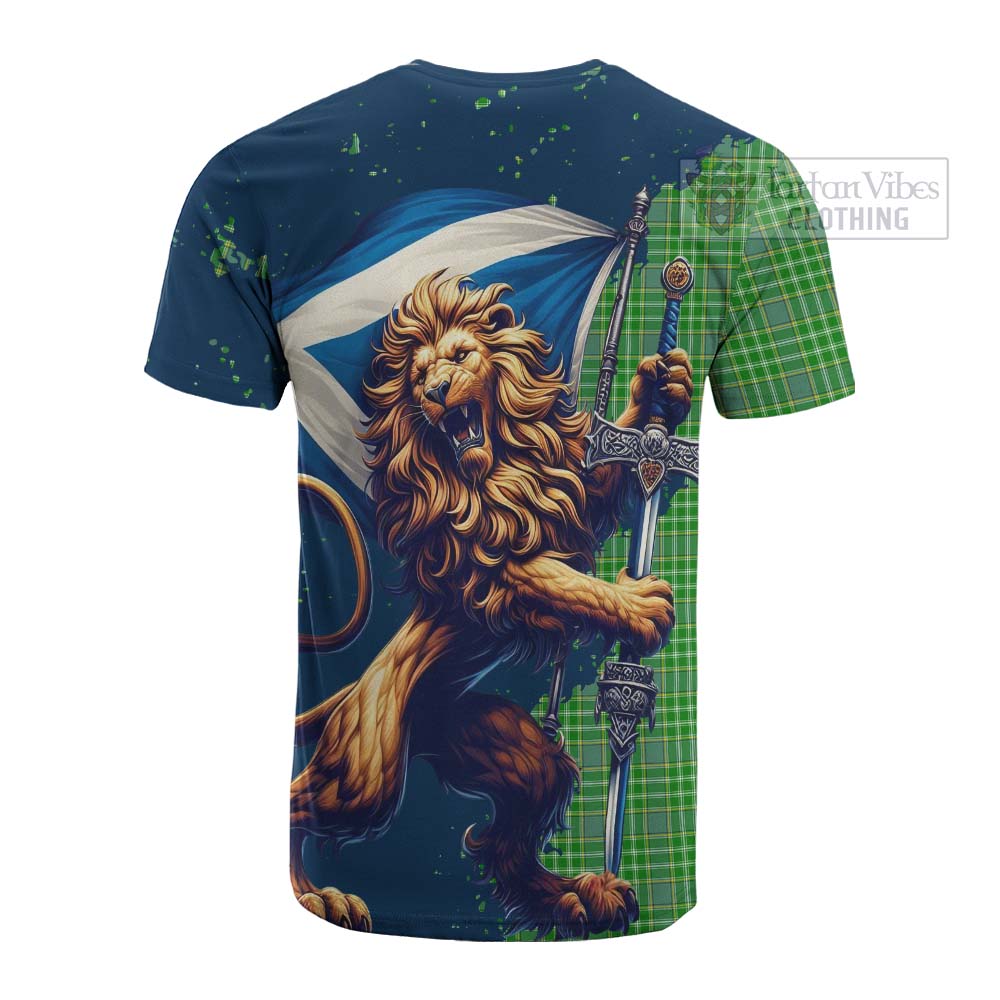 Tartan Vibes Clothing Currie Tartan Family Crest Cotton T-shirt with Scottish Majestic Lion