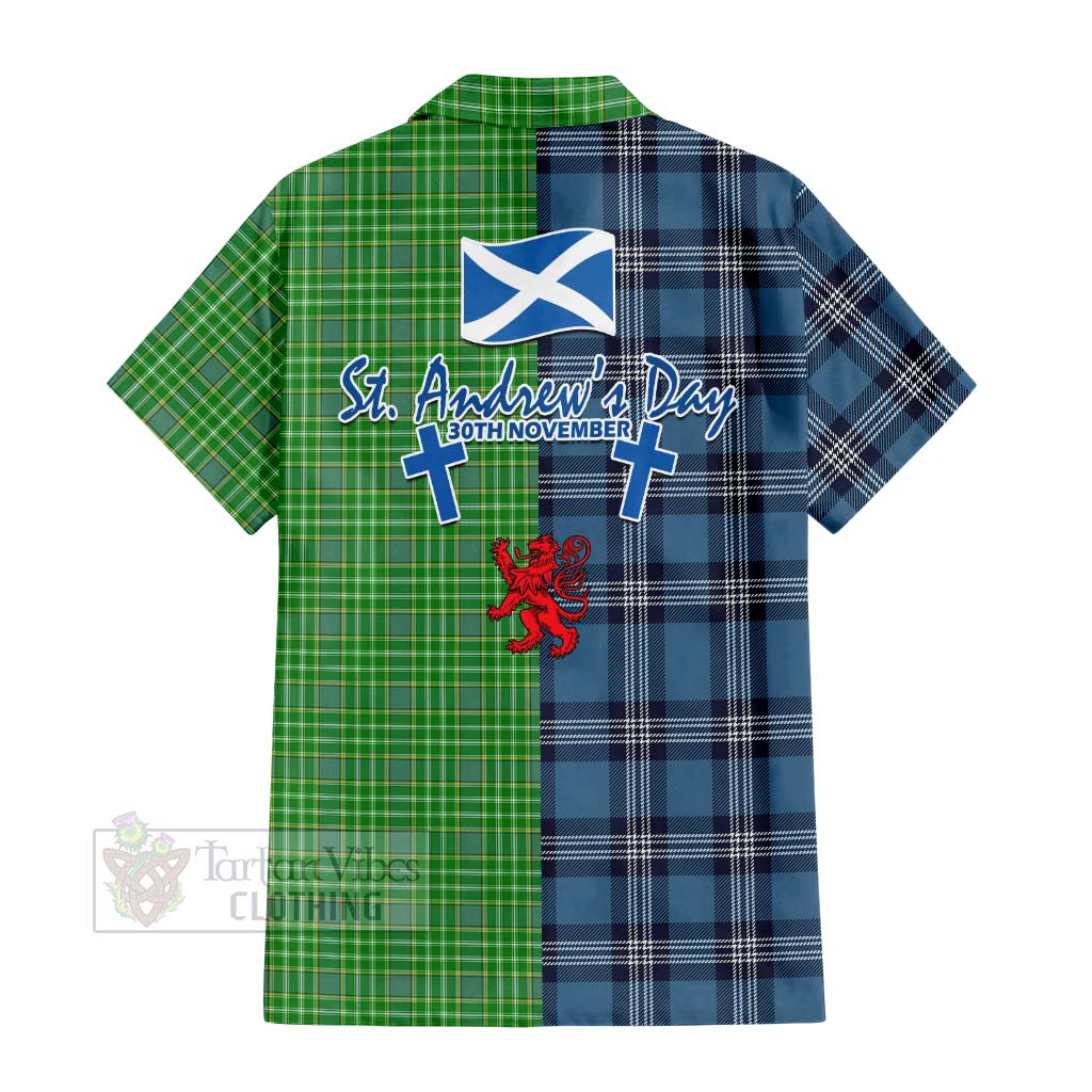 Tartan Vibes Clothing Currie Tartan Short Sleeve Button Shirt Happy St. Andrew's Day Half Tartan Style