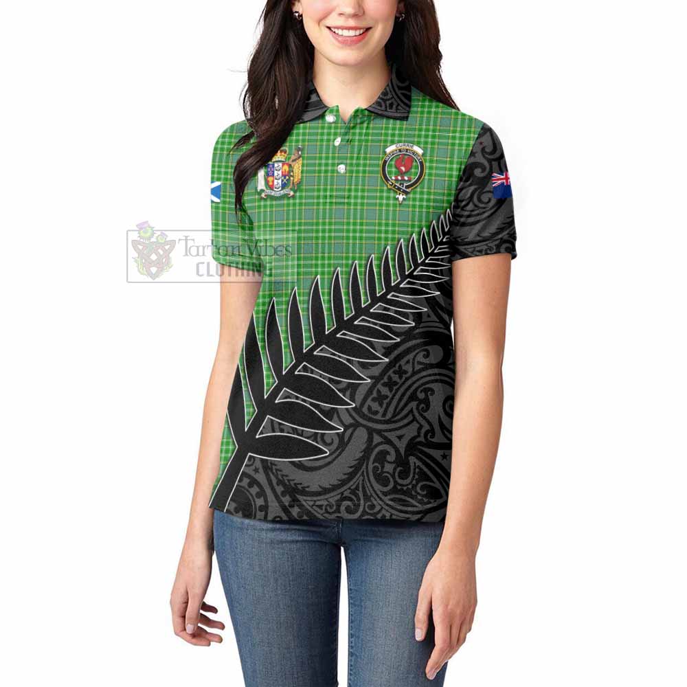 Tartan Vibes Clothing Currie Crest Tartan Women's Polo Shirt with New Zealand Silver Fern Half Style