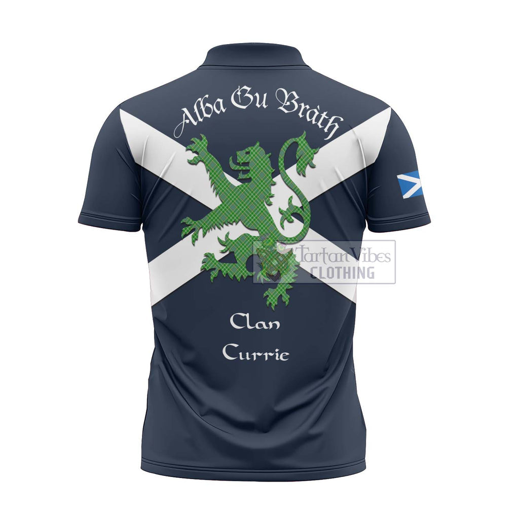 Tartan Vibes Clothing Currie Tartan Lion Rampant Zipper Polo Shirt – Proudly Display Your Heritage with Alba Gu Brath and Clan Name