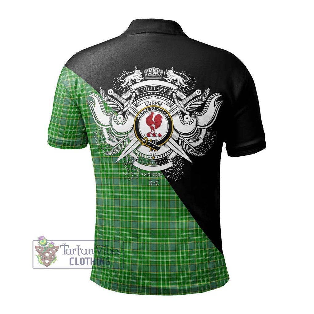 Currie Tartan Polo Shirt with Family Crest and Military Logo Style - Tartanvibesclothing Shop