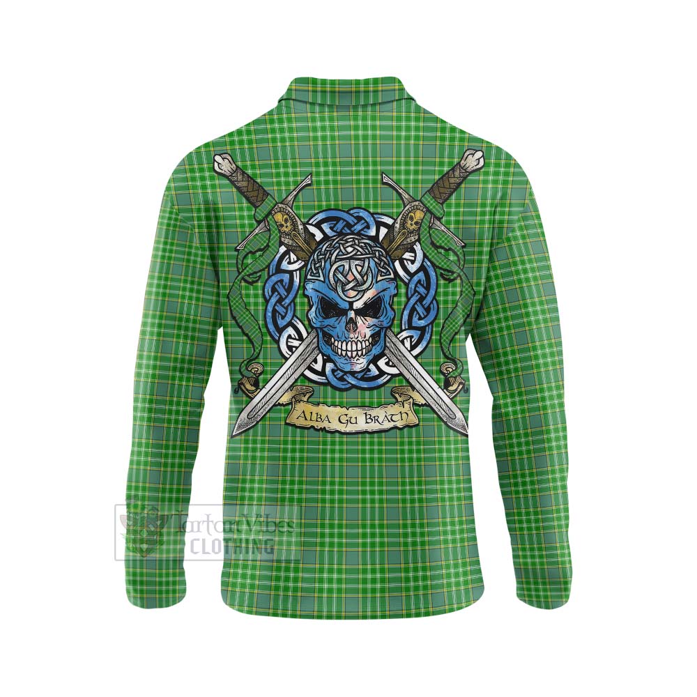 Tartan Vibes Clothing Currie Tartan Long Sleeve Polo Shirt with Family Crest Celtic Skull Style