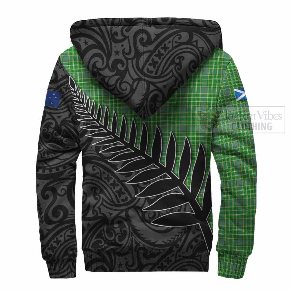 Tartan Vibes Clothing Currie Crest Tartan Sherpa Hoodie with New Zealand Silver Fern Half Style