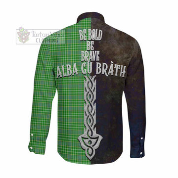 Currie Tartan Family Crest Long Sleeve Button Shirt Alba Gu Brath Be Brave Lion Ancient Style Men's Shirt - Tartan Vibes Clothing