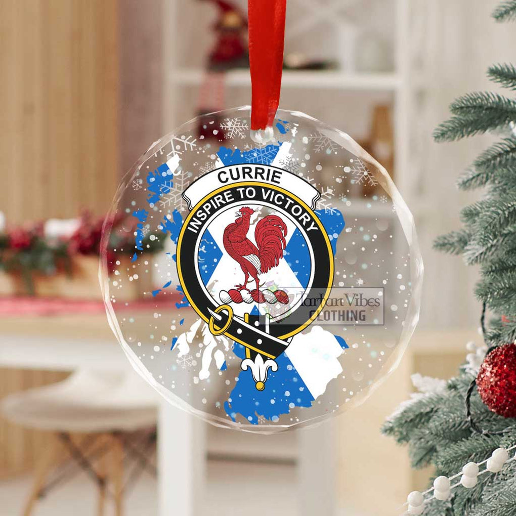 Tartan Vibes Clothing Currie Clan Crest Christmas Glass Ornament with Scotland Map