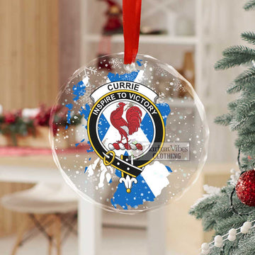 Currie Clan Crest Christmas Glass Ornament with Scotland Map