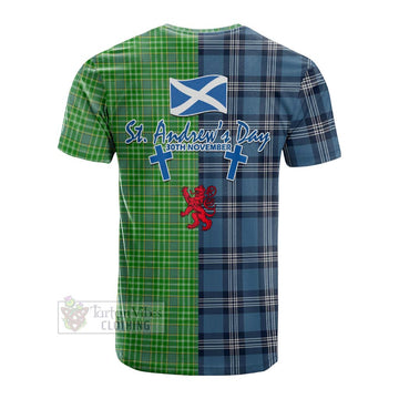 Currie Tartan Cotton T-shirt Happy St. Andrew's Day Half Tartan Style