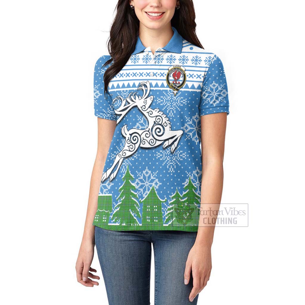 Tartan Vibes Clothing Currie Clan Christmas Women's Polo Shirt Celtic Reindeer Style