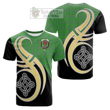 Currie Tartan Cotton T-shirt with Family Crest and Celtic Symbol Style