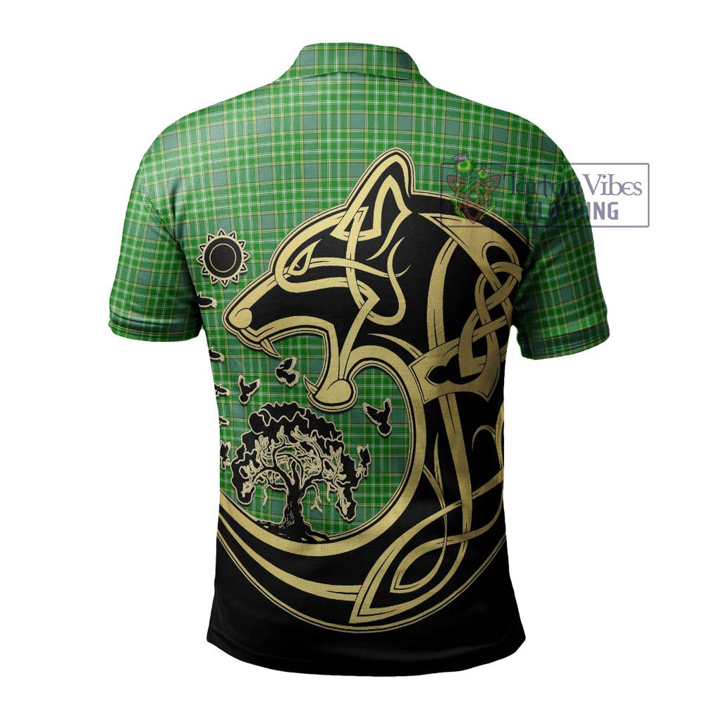 Currie Tartan Polo Shirt with Family Crest Celtic Wolf Style - Tartanvibesclothing Shop