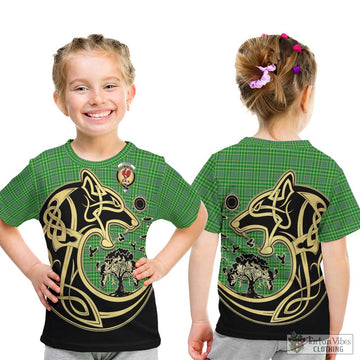 Currie Tartan Kid T-Shirt with Family Crest Celtic Wolf Style - Tartan Vibes Clothing