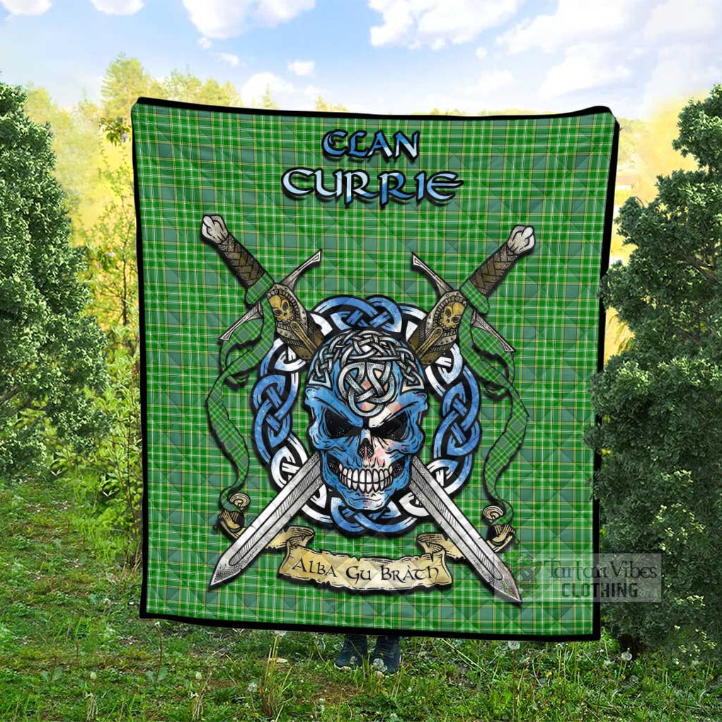 Tartan Vibes Clothing Currie Tartan Quilt with Celtic Skull Alba Gu Brath Style