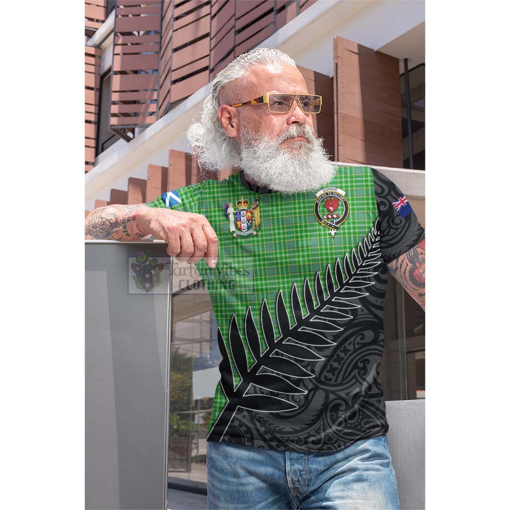 Tartan Vibes Clothing Currie Crest Tartan Cotton T-shirt with New Zealand Silver Fern Half Style