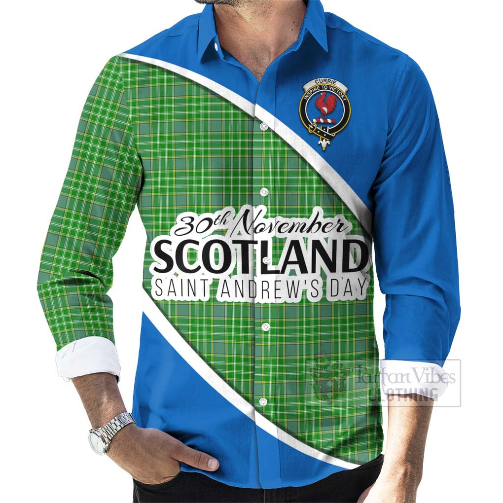 Tartan Vibes Clothing Currie Family Crest Tartan Long Sleeve Button Shirt Celebrate Saint Andrew's Day in Style