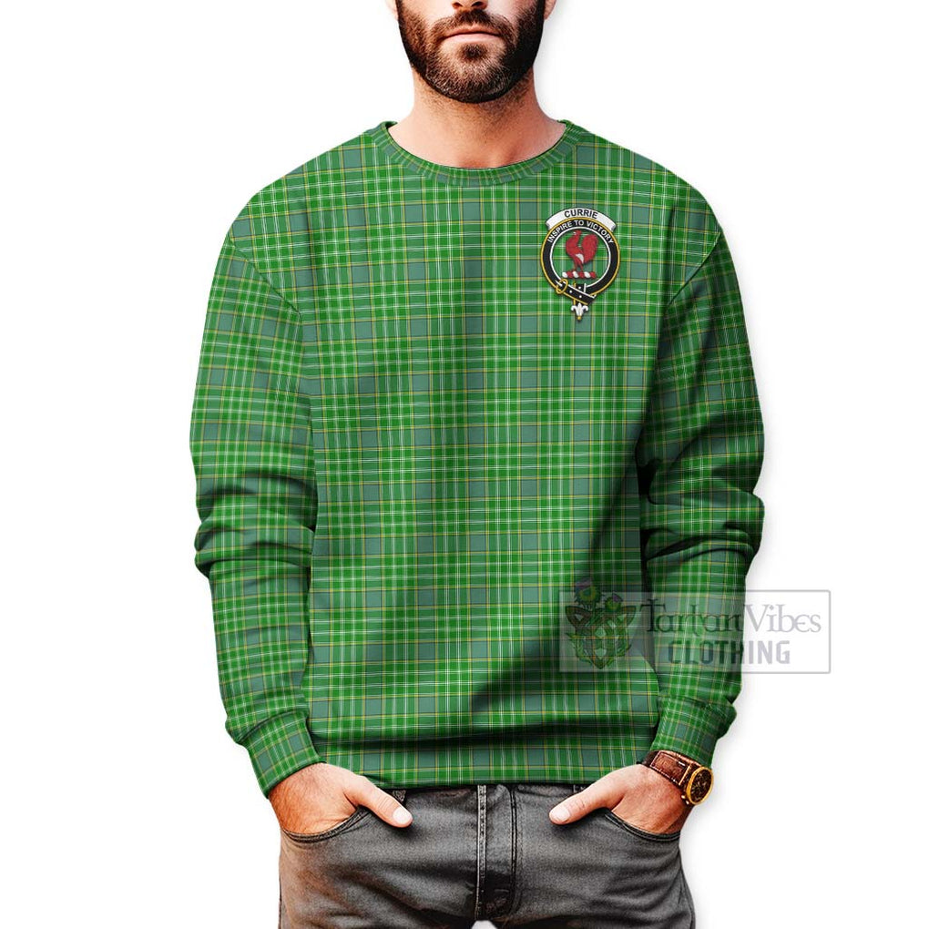 Tartan Vibes Clothing Currie Tartan Sweatshirt with Family Crest and Bearded Skull Holding Bottles of Whiskey