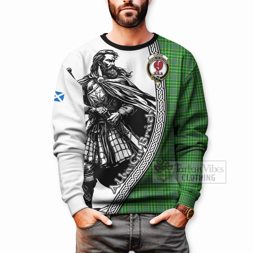 Tartan Vibes Clothing Currie Tartan Clan Crest Sweatshirt with Highlander Warrior Celtic Style