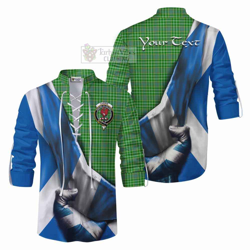 Tartan Vibes Clothing Currie Tartan Ghillie Kilt Shirt with Family Crest Scotland Patriotic Style