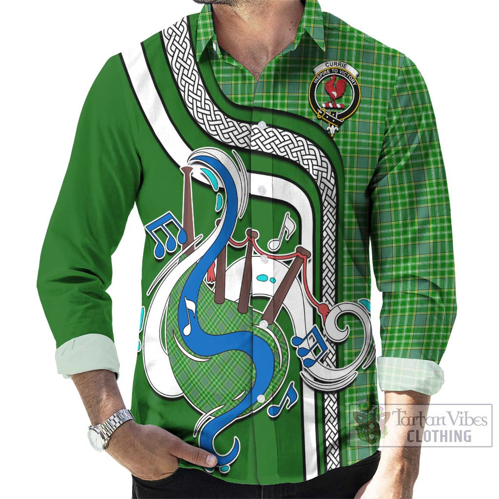 Currie Tartan Long Sleeve Button Shirt with Epic Bagpipe Style - Tartanvibesclothing Shop