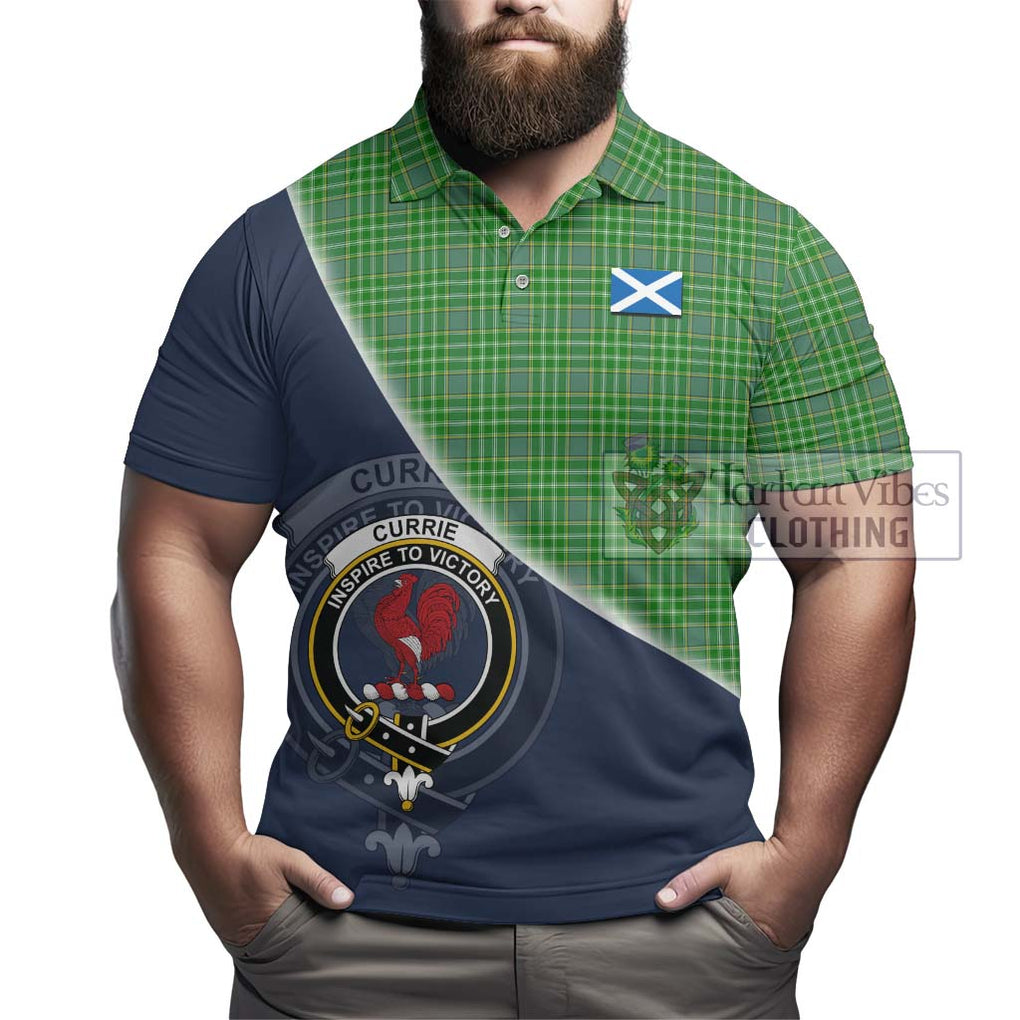 Currie Tartan Polo Shirt with Personalised National Flag and Family Crest Half Style - Tartanvibesclothing Shop