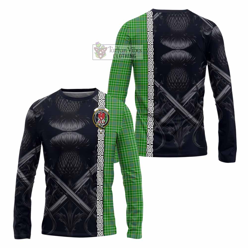 Currie Tartan Long Sleeve T-Shirt with Family Crest Cross Sword Thistle Celtic Vibes - Tartan Vibes Clothing