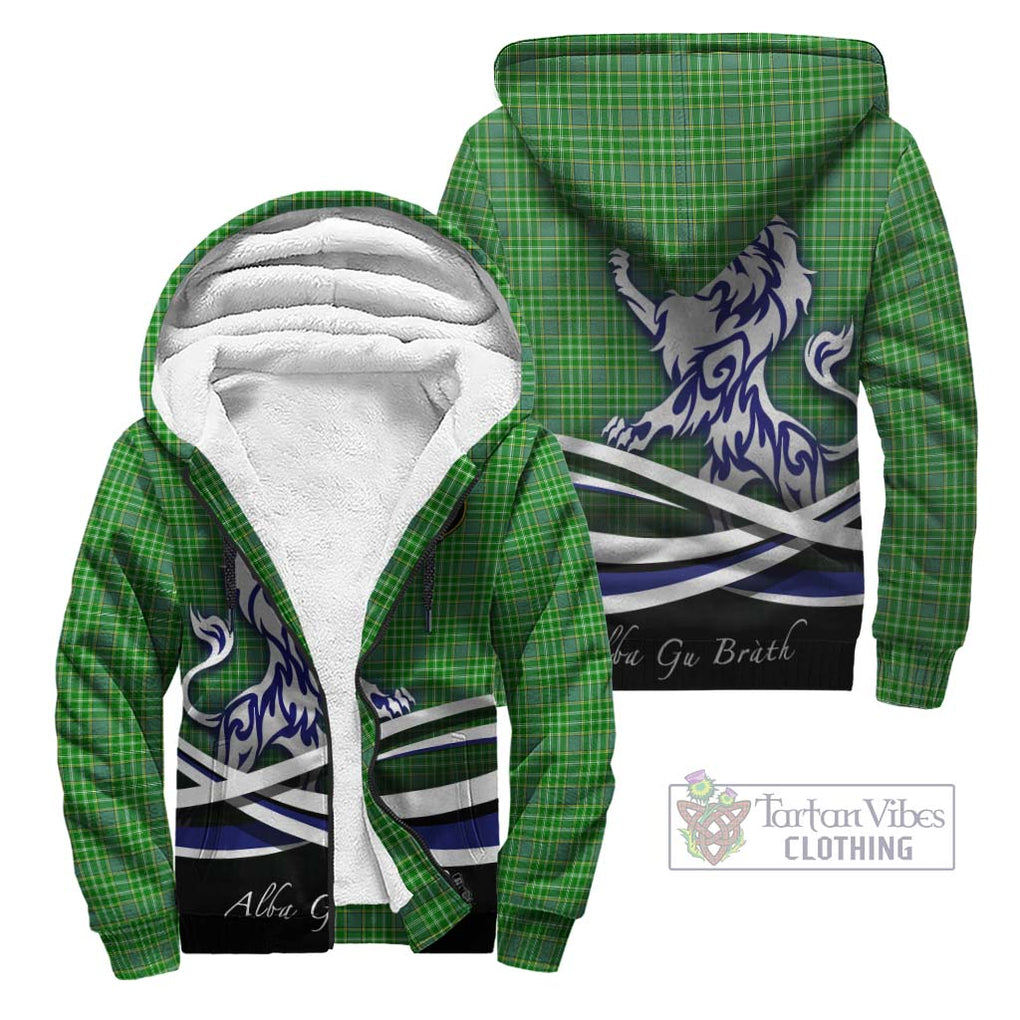 Currie Tartan Sherpa Hoodie with Alba Gu Brath Regal Lion Emblem Unisex - Tartanvibesclothing Shop