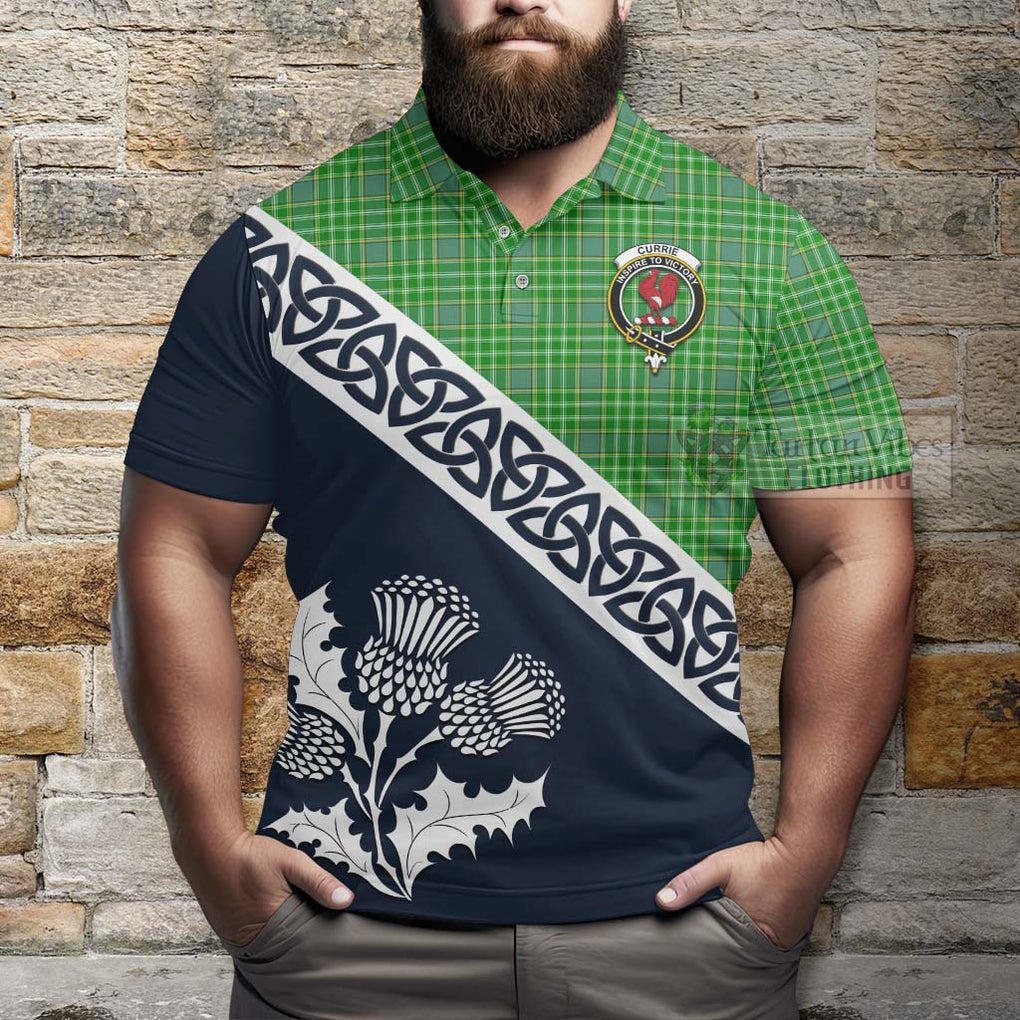 Currie Tartan Polo Shirt Featuring Thistle and Scotland Map