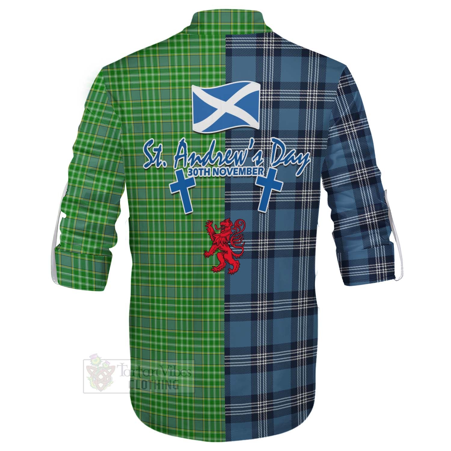 Tartan Vibes Clothing Currie Tartan Ghillie Kilt Shirt Happy St. Andrew's Day Half Tartan Style