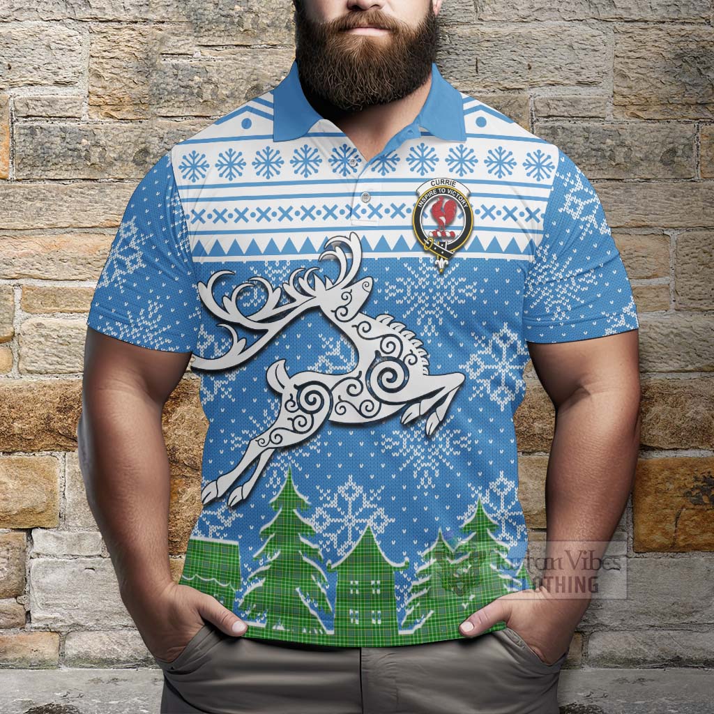 Tartan Vibes Clothing Currie Clan Christmas Polo Shirt Celtic Reindeer Style