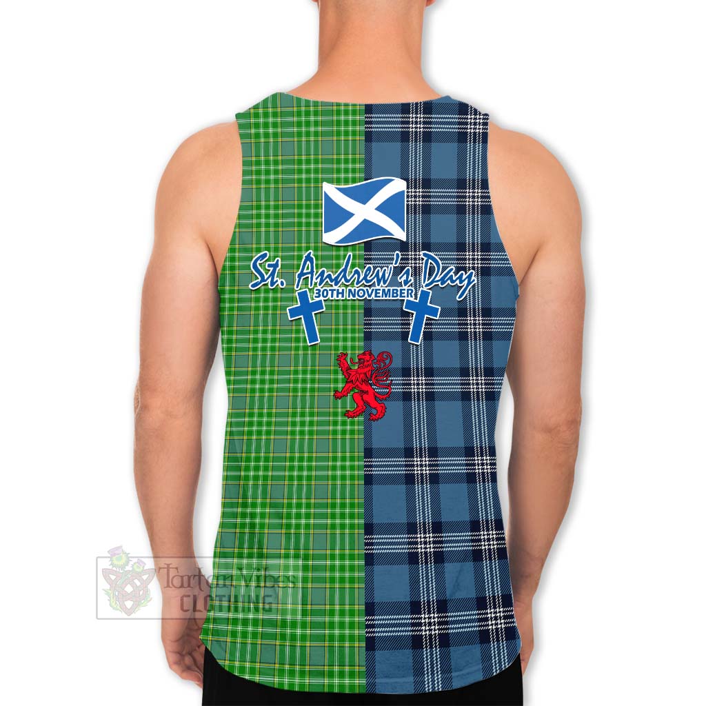 Tartan Vibes Clothing Currie Tartan Men's Tank Top Happy St. Andrew's Day Half Tartan Style