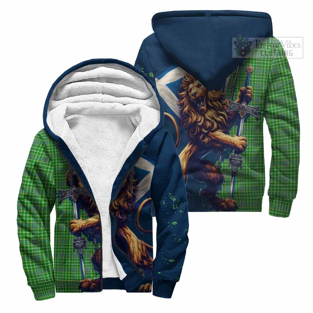 Tartan Vibes Clothing Currie Tartan Family Crest Sherpa Hoodie with Scottish Majestic Lion