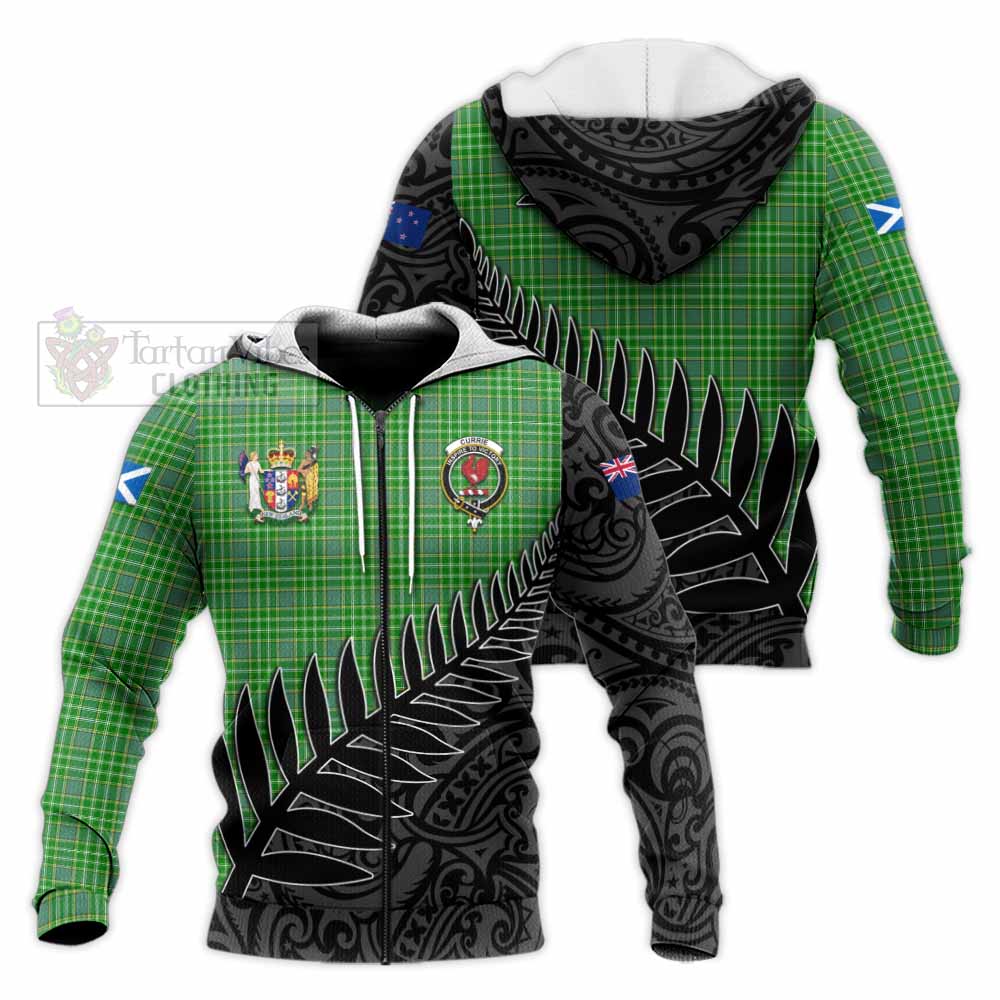 Tartan Vibes Clothing Currie Crest Tartan Knitted Hoodie with New Zealand Silver Fern Half Style