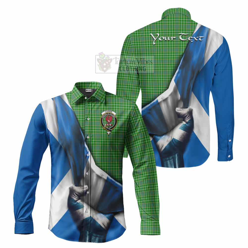 Tartan Vibes Clothing Currie Tartan Long Sleeve Button Shirt with Family Crest Scotland Patriotic Style