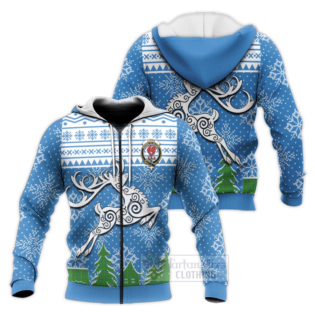 Tartan Vibes Clothing Currie Clan Christmas Knitted Hoodie Celtic Reindeer Style