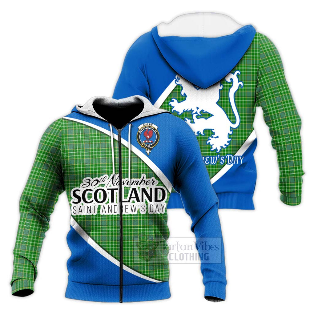 Tartan Vibes Clothing Currie Family Crest Tartan Knitted Hoodie Celebrate Saint Andrew's Day in Style