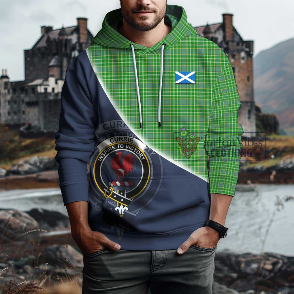 Currie Tartan Hoodie with Personalised National Flag and Family Crest Half Style - Tartanvibesclothing Shop