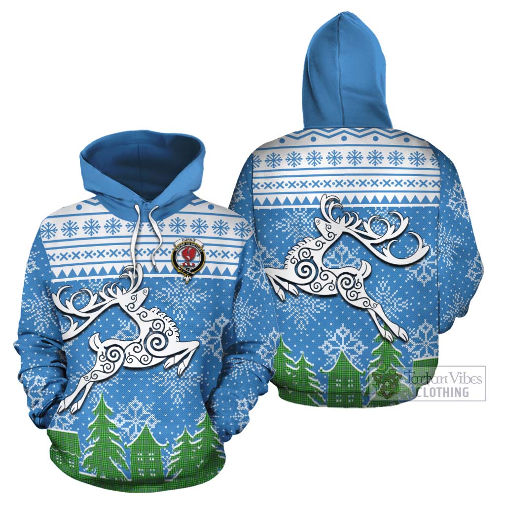 Tartan Vibes Clothing Currie Clan Christmas Cotton Hoodie Celtic Reindeer Style