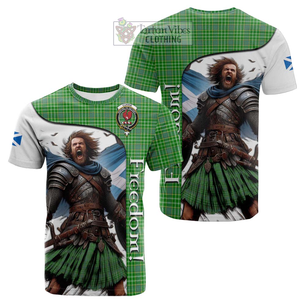 Tartan Vibes Clothing Currie Crest Tartan Cotton T-shirt Inspired by the Freedom of Scottish Warrior